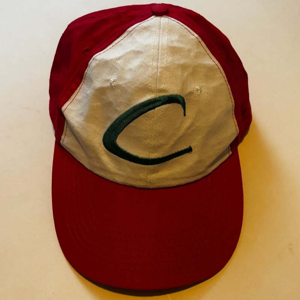 Pokemon Ash Ketchum Trainer hat Red White Baseball Strapback Back piece broken !